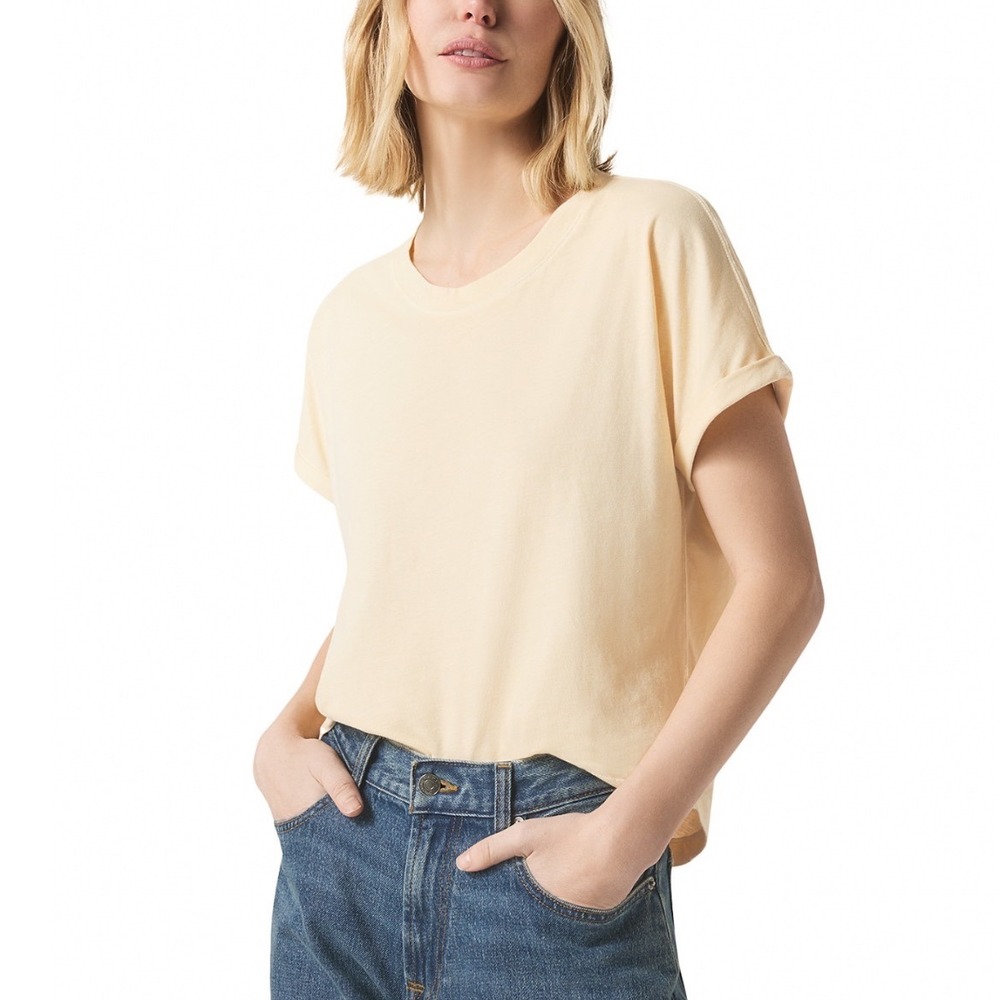 Splendid Skye Cuffed Tee Limoncello Pale Yellow Cotton Blend Relaxed Top Small